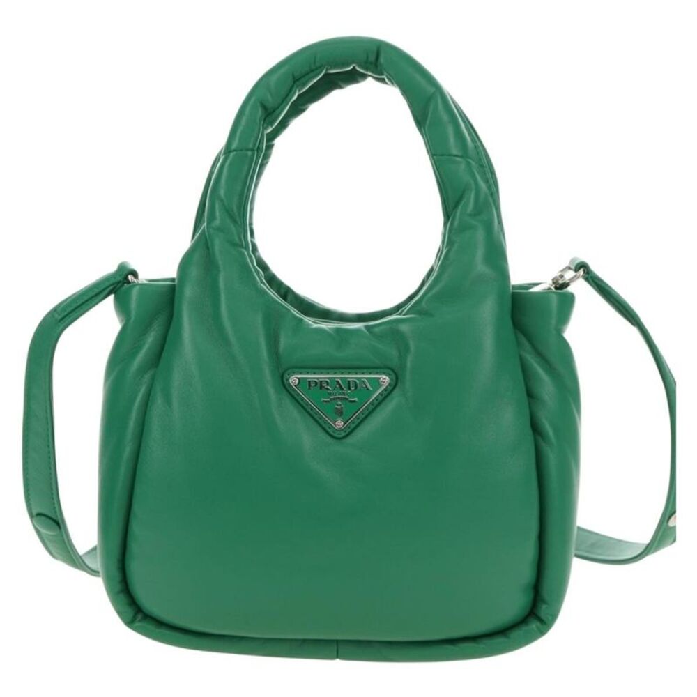 Prada Padded Soft Tote Leather Green Leather Handbag